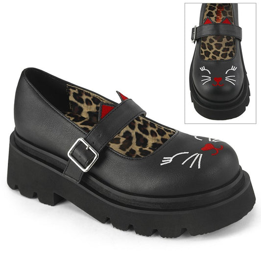 Demonia Cat Face Platform Strap Shoes RENEGADE-56 BLACK