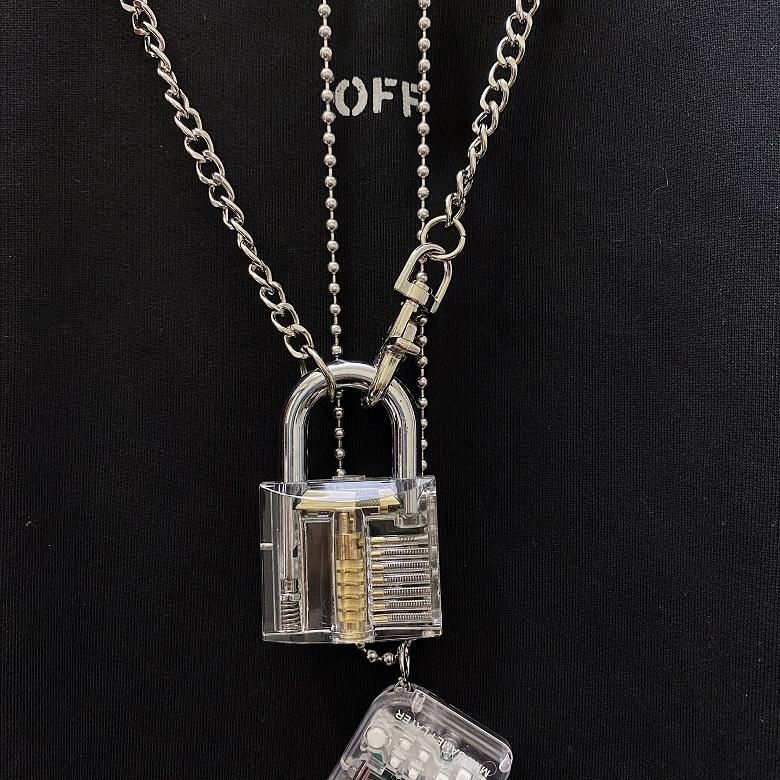 BIG クリア南京錠 チェーン ネックレス SILVER シルバー