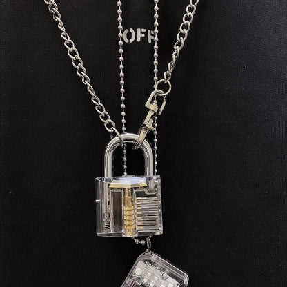 BIG クリア南京錠 チェーン ネックレス SILVER シルバー