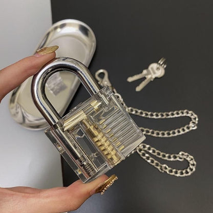 BIG クリア南京錠 チェーン ネックレス SILVER シルバー