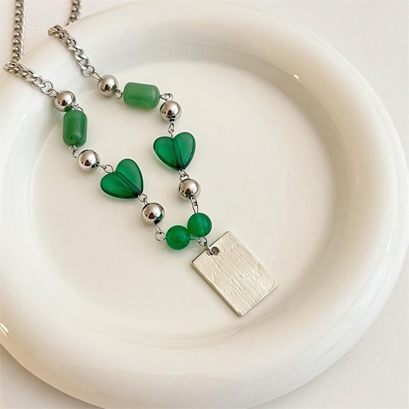 麻雀牌 発 ハートビーズ チェーンネックレス GREEN グリーン 緑