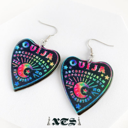 XTS Colorful Ouija Board Tie dye Ouija Planchette Earrings BLACK TS0268