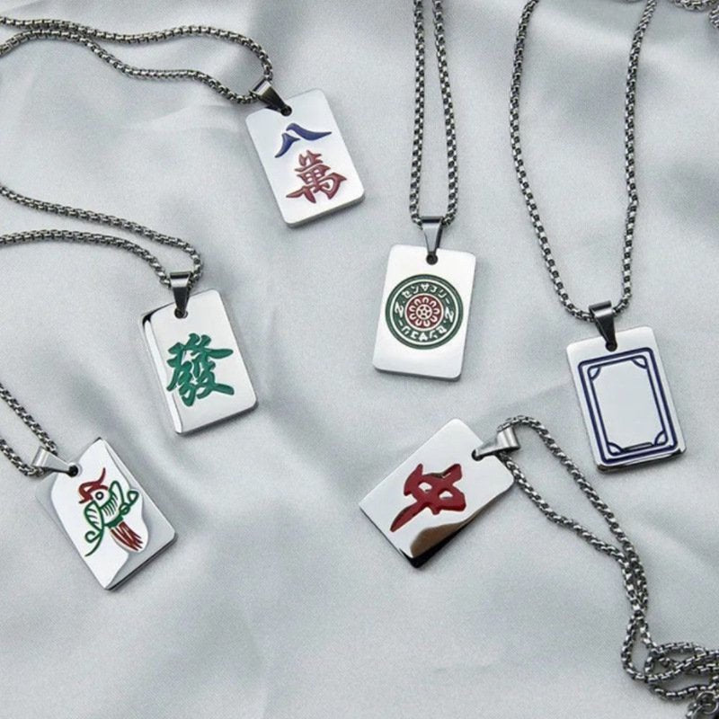 Mahjong tile metal plate necklace Silver Silver - YOUAREMYPOISON