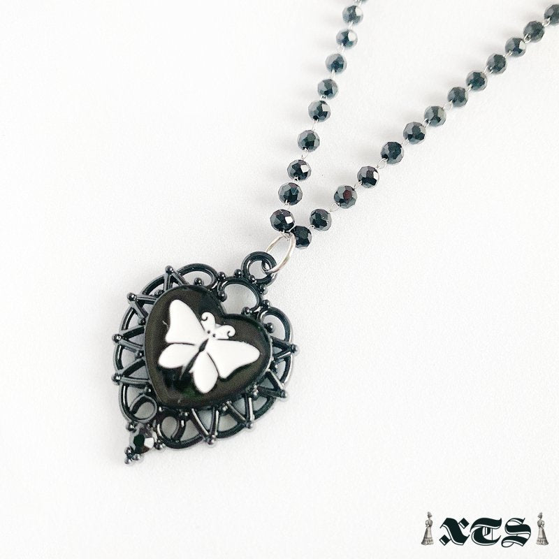 XTS Black Heart Butterfly Heart Butterfly Necklace Black TS0269 - YOUAREMYPOISON
