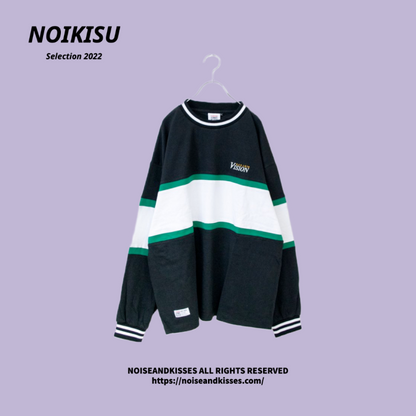 VISION STREET WEAR Rib Line Switching Long T-Shirt BLACK