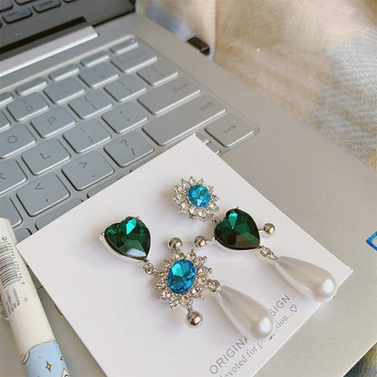 Purple Cream グリーンハート&ブルービジューピアス P634