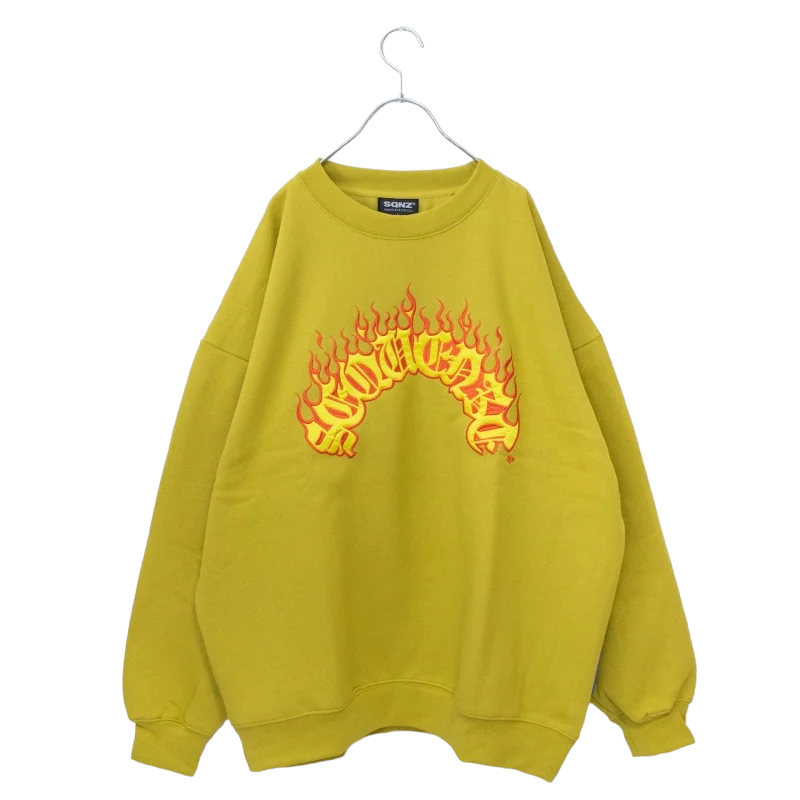 SEQUENZ FLAME THUG'S ファイヤーロゴ刺繍スウェットシャツ Mustard