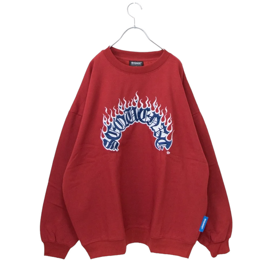 SEQUENZ FLAME THUG'S FIRE LOGO EMBROIDERED SWEATSHIRT RED