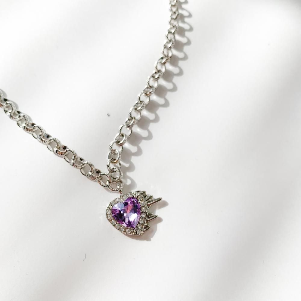 ビジューハート チェーンネックレス PURPLE