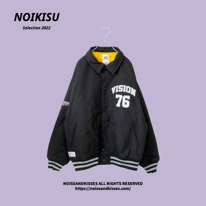 VISION STREET WEAR Melton Coach Stadium Jacket Black - YOUAREMYPOISON