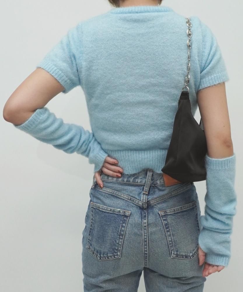 フェザーモール半袖アームウォーマー付 Tシャツ BLUE