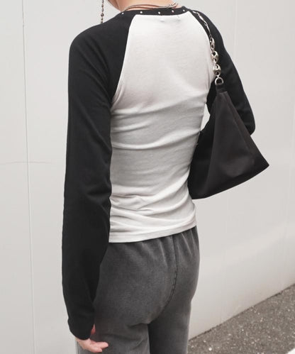 トライバルプリント 長袖チビロンT White/Black