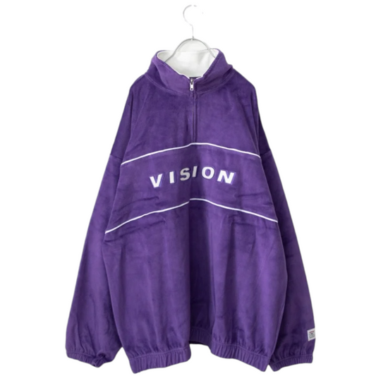 VISION STREET WEAR Velor Embroidery Half Zip Top Purple - YOUAREMYPOISON