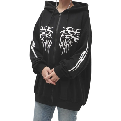 Tribal Print Fleet Unisex Body BIG Zip Parker Black - YOUAREMYPOISON