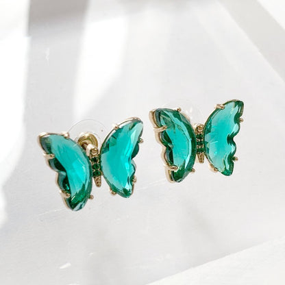 Clear Butterfly Earrings GREEN