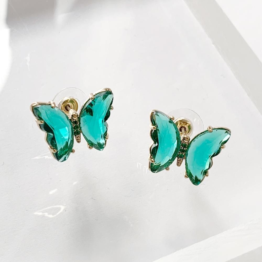 【会員限定0円】クリア 蝶々 ピアス GREEN