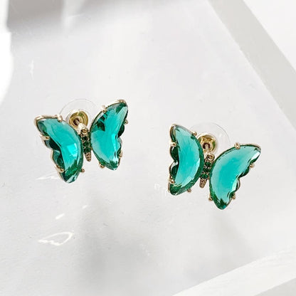 【会員限定0円】クリア 蝶々 ピアス GREEN
