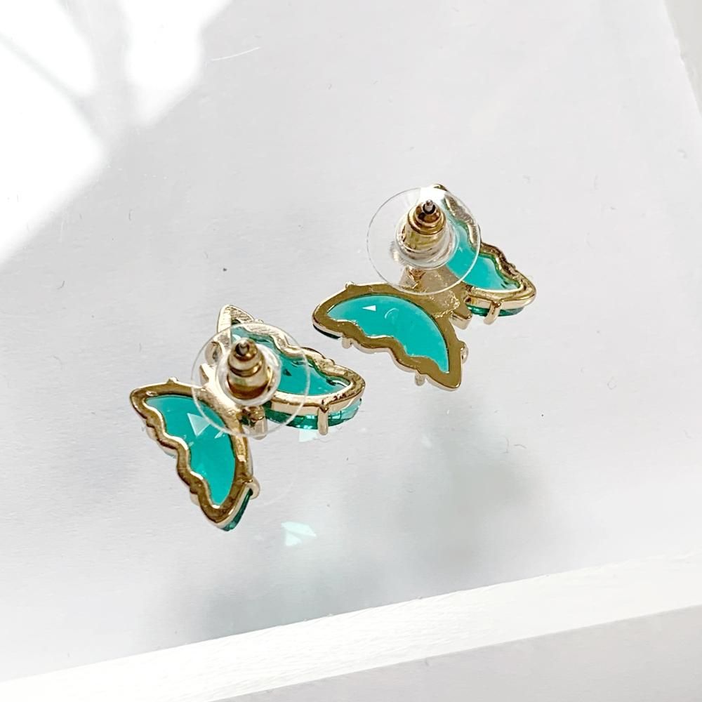 【会員限定0円】クリア 蝶々 ピアス GREEN