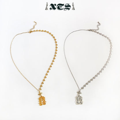 XTS ダブルハピネス アシメチェーン ネックレス SILVER TS0282