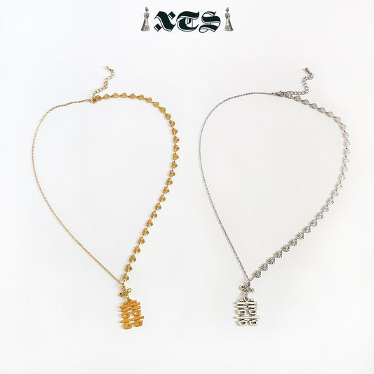 XTS ダブルハピネス アシメチェーン ネックレス SILVER TS0282