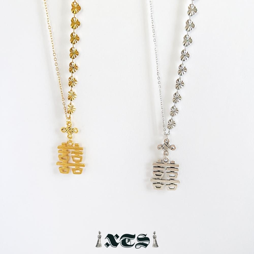 XTS ダブルハピネス アシメチェーン ネックレス SILVER TS0282