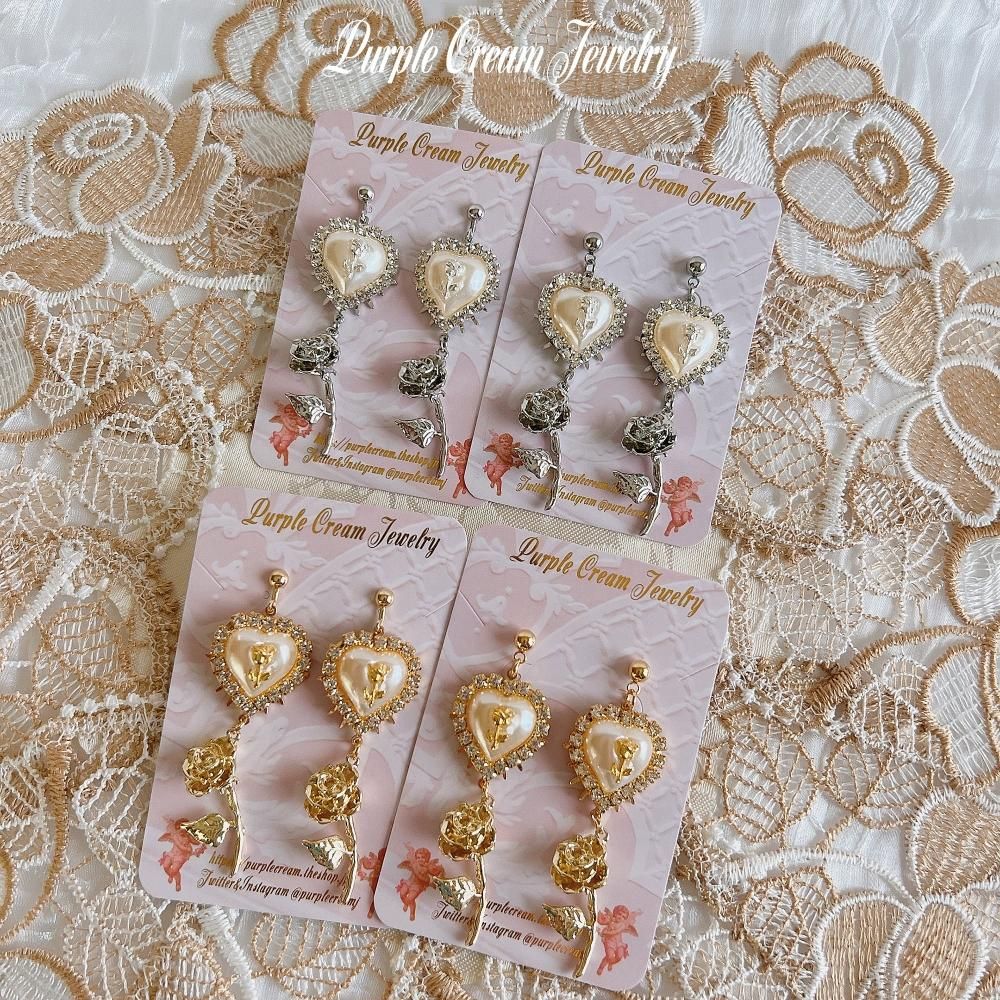 Purple Cream ガーリーホワイトローズ ピアス・イヤリング GOLD P1275