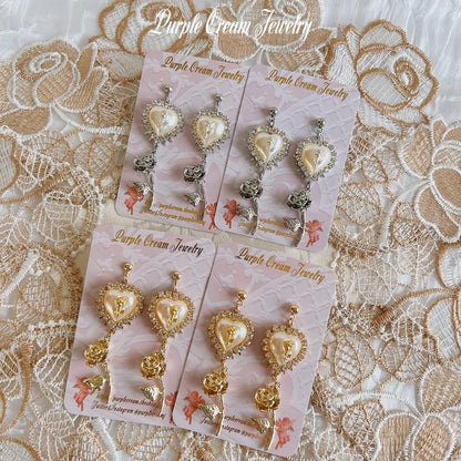 Purple Cream ガーリーホワイトローズ ピアス・イヤリング GOLD P1275