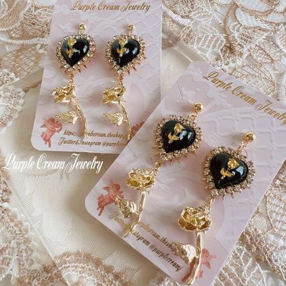 Purple Cream ガーリーホワイトローズ ピアス・イヤリング GOLD P1276