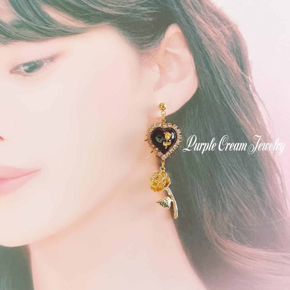 Purple Cream ガーリーホワイトローズ ピアス・イヤリング GOLD P1276