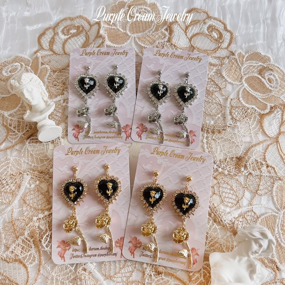 Purple Cream ガーリーホワイトローズ ピアス・イヤリング GOLD P1276