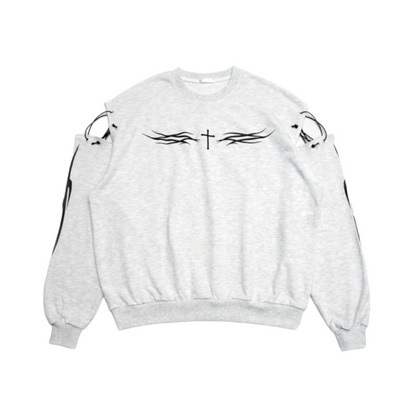 トライバル プリント 裏毛プルオーバー スウェットトップ GRAY