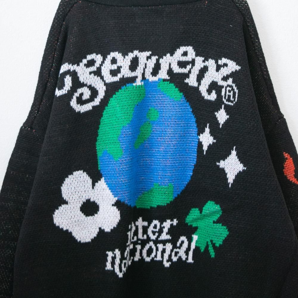 SEQUENZ 1pt刺繍 ヒッピー 花柄 ジャガードニット カーディガン BLACK