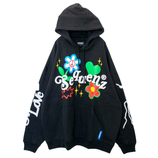 SEQUENZ Flower Foam Print Hoodie BLACK