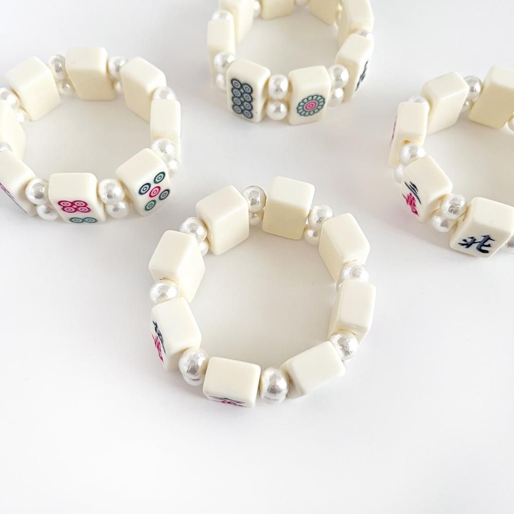XTS 麻雀牌シリーズ 象牙牌 パールビーズ ブレスレット WHITE