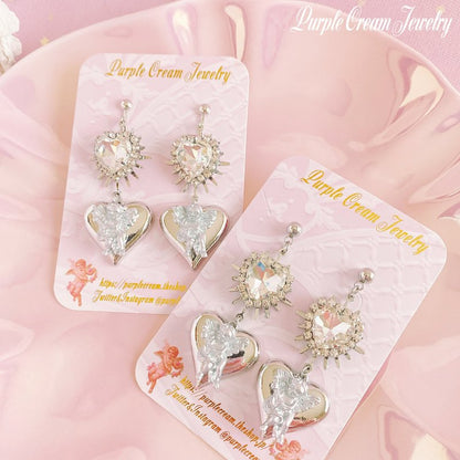 Purple Cream シルバーハートエンジェルピアス・イヤリング P1170