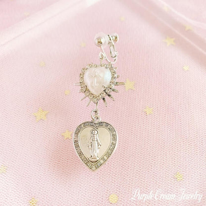Purple Cream ハートメダイピアス P1171 SILVER