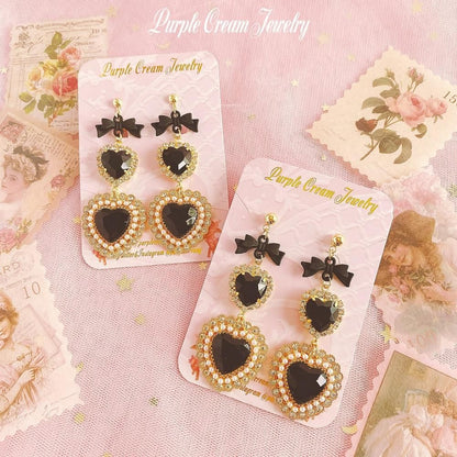 Purple Cream ブラックパールハートピアス・イヤリング P1092