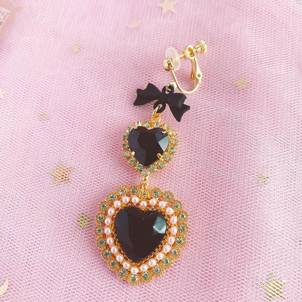 Purple Cream ブラックパールハートピアス・イヤリング P1092