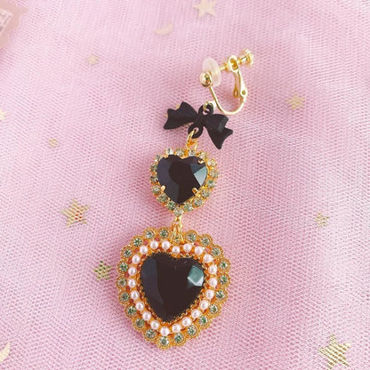 Purple Cream ブラックパールハートピアス・イヤリング P1092