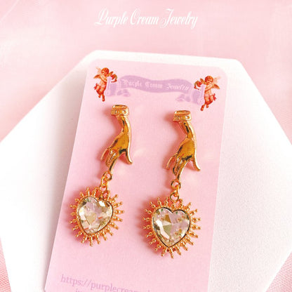 Purple Cream Hand &amp; Heart Earrings P1113