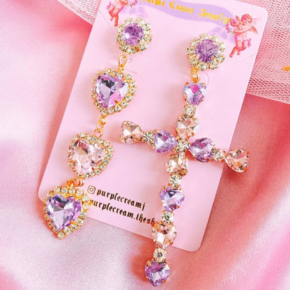 Purple Cream クロスハートアシンメトリーピアス P736
