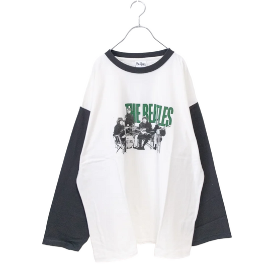 THE BEATLES Beatles BIG color combination long sleeve T-shirt off white WHITE