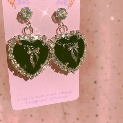 Purple Cream Big Black Heart Earrings P995
