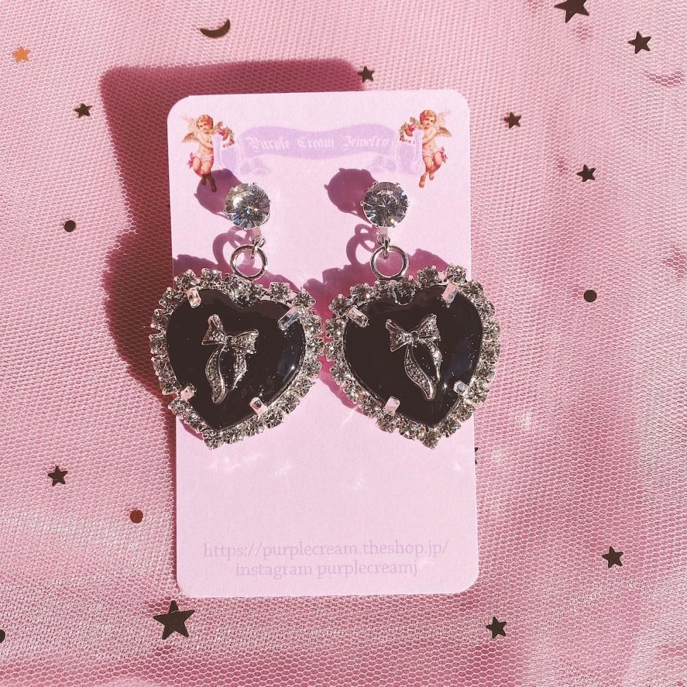 Purple Cream ビッグブラックハートピアス P995
