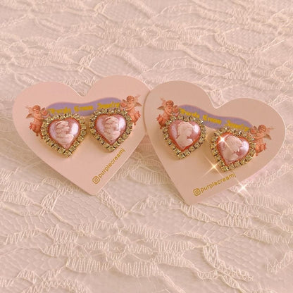 Purple Cream カメオハートピアス パープル P942