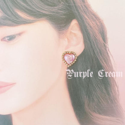 Purple Cream カメオハートピアス パープル P942