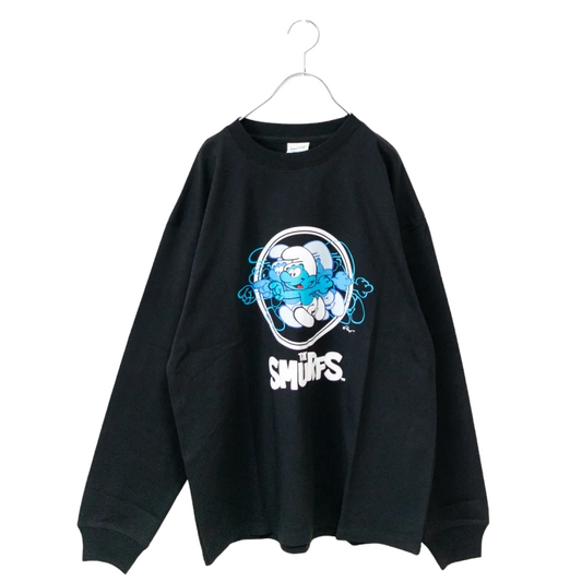 THE SMURFS Smurf character print long sleeve T-shirt BLACK