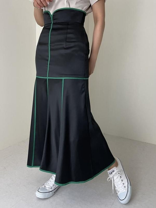 doll up oops ハイウエストパイピングスカート BLACK GREEN