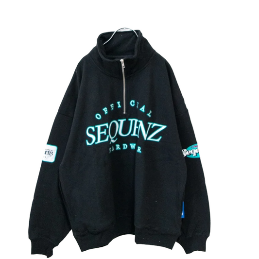 SEQUENZ 裏起毛 ワッペン ハーフジップ スウェット BLACK