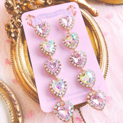 Purple Cream キラキラハート5連ピアス P017